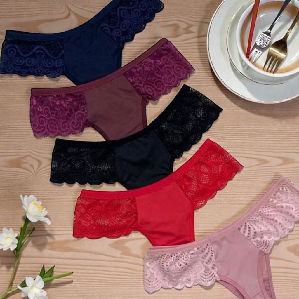 Kit 5 Calcinhas Lateral Renda Microfibra calcinha lingerie em Oferta na Shopee