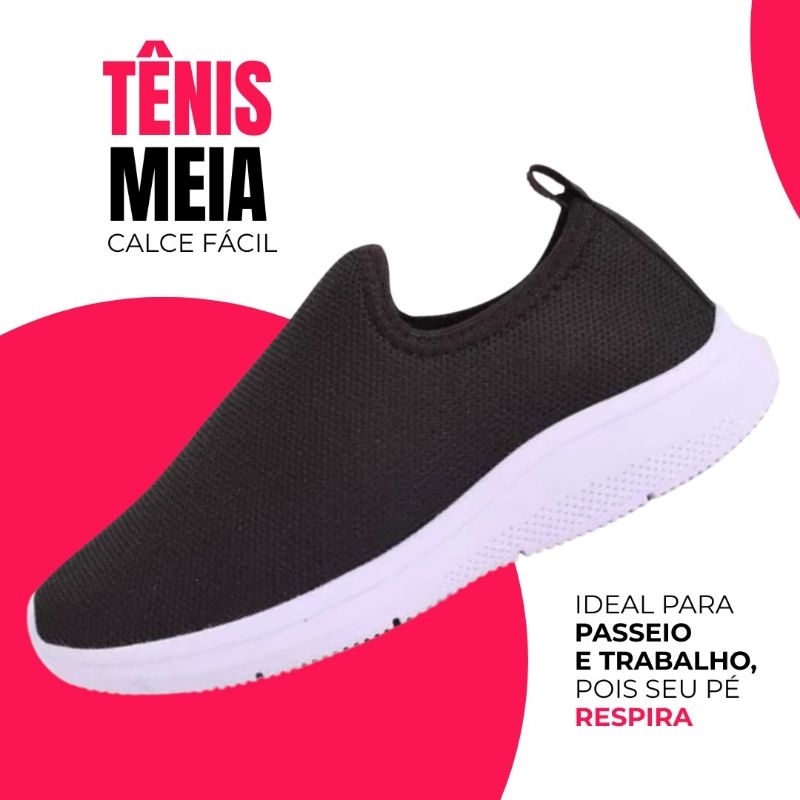 Tenis meias calce fácil Academia/caminhada trabalho super leve e confortável