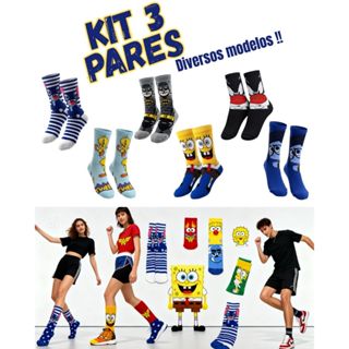 Kit 3 Meias Divertida Cano Longo Estampada Personagem Meia Temática em Oferta na Shopee
