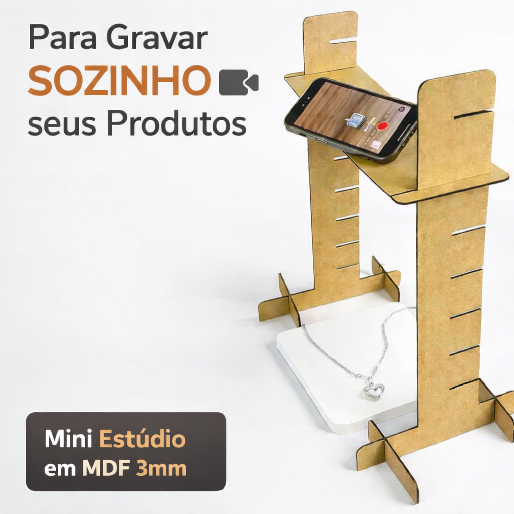 Suporte Para Celular Gravar Produtos Mini Estúdio Fotos Vídeos Loja Online Vituais Colares Joias MDF