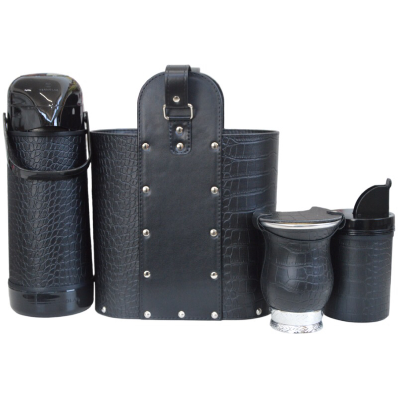 Kit Chimarrão Mega Luxo  5 Peças - Mateira + Térmica Termolar 1L + Cuia de porongo + tapa erva+ pote de erva.