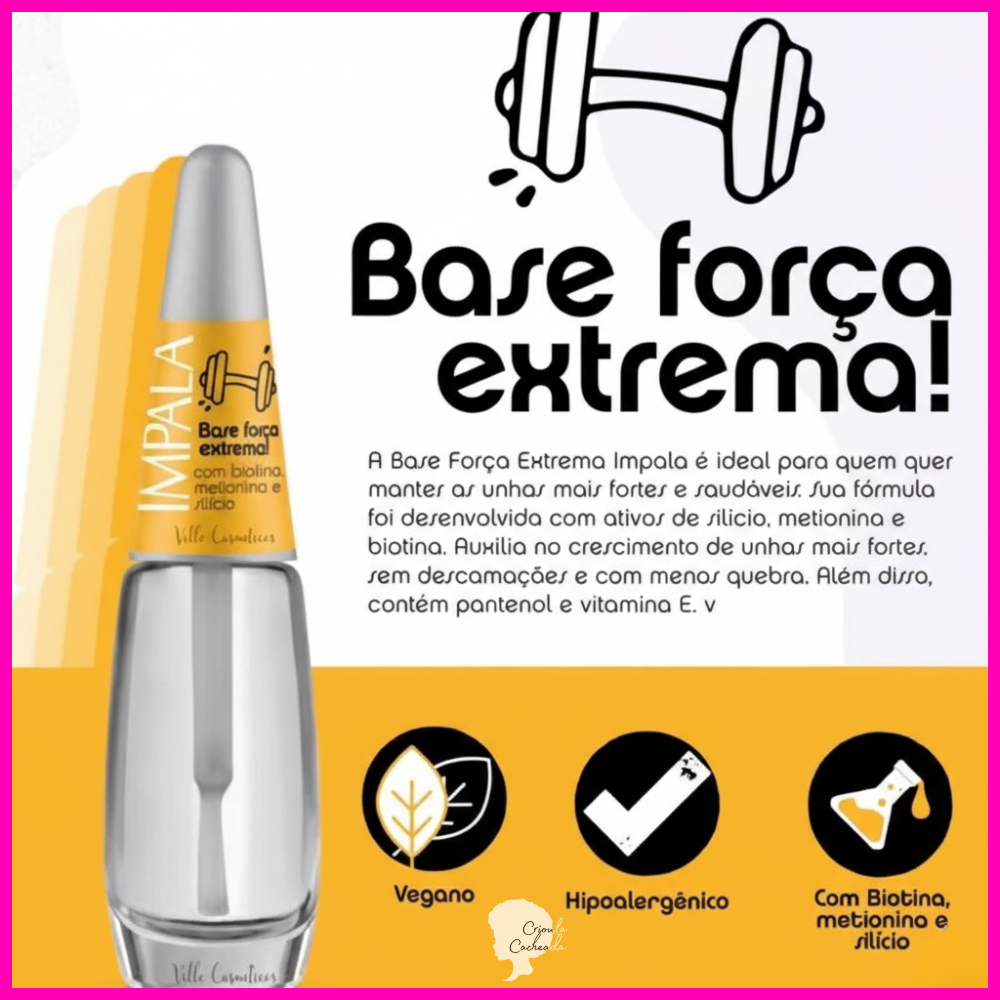 Impala esmalte base força extrema unhas mais saudáveis e fortes 7,5ml