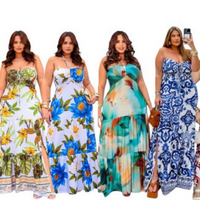 Vestido Longo Estampado Estiloso Festa estampa inspiração grife blogueira longo plus size em Oferta na Shopee