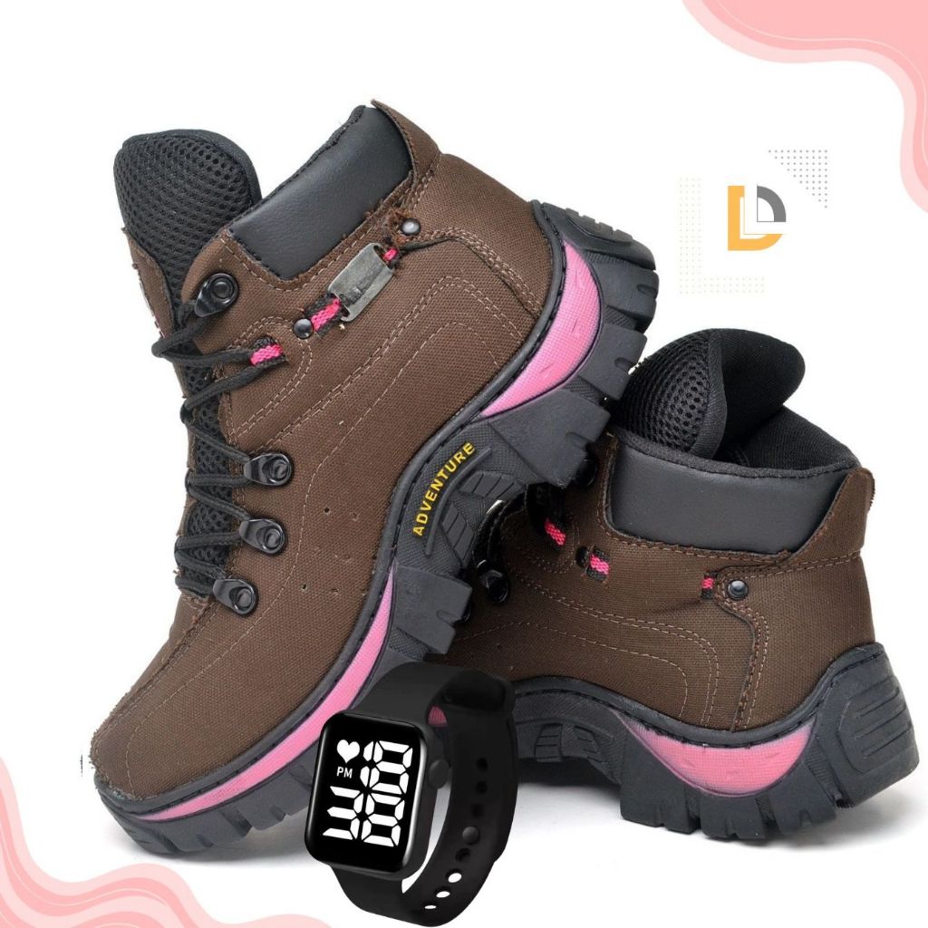Botina Feminina Bota Coturno Adventure + Relógio LED em Oferta na Shopee
