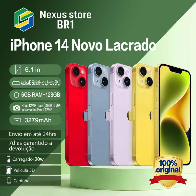 Celular iPhone 14 128GB Chip A15 Bionico pleno, resistência IP68 1 Ano com