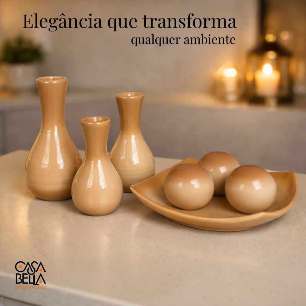 Conjunto Vasos 7 Peças Cerâmica Enfeite Decoração Mesa Aparador Sala Cozinha Luxo Peças Decorativas
