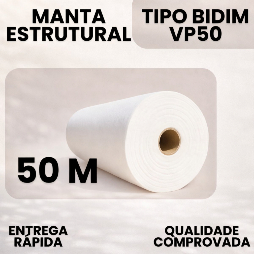 Manta Bidim VP50 50m Geotêxtil Drenagem Impermeabilização Obras