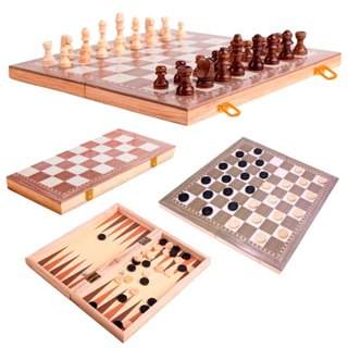 Jogo Xadrez Dama Gamão Madeira Tabuleiro 3 Em 1 50x50 em Oferta na Shopee