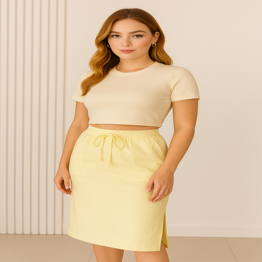 Saia Midi Feminina Moletinho Cós Alto Ajuste Perfeito Básica Fashion Dia a Dia — imagem 2 de 2