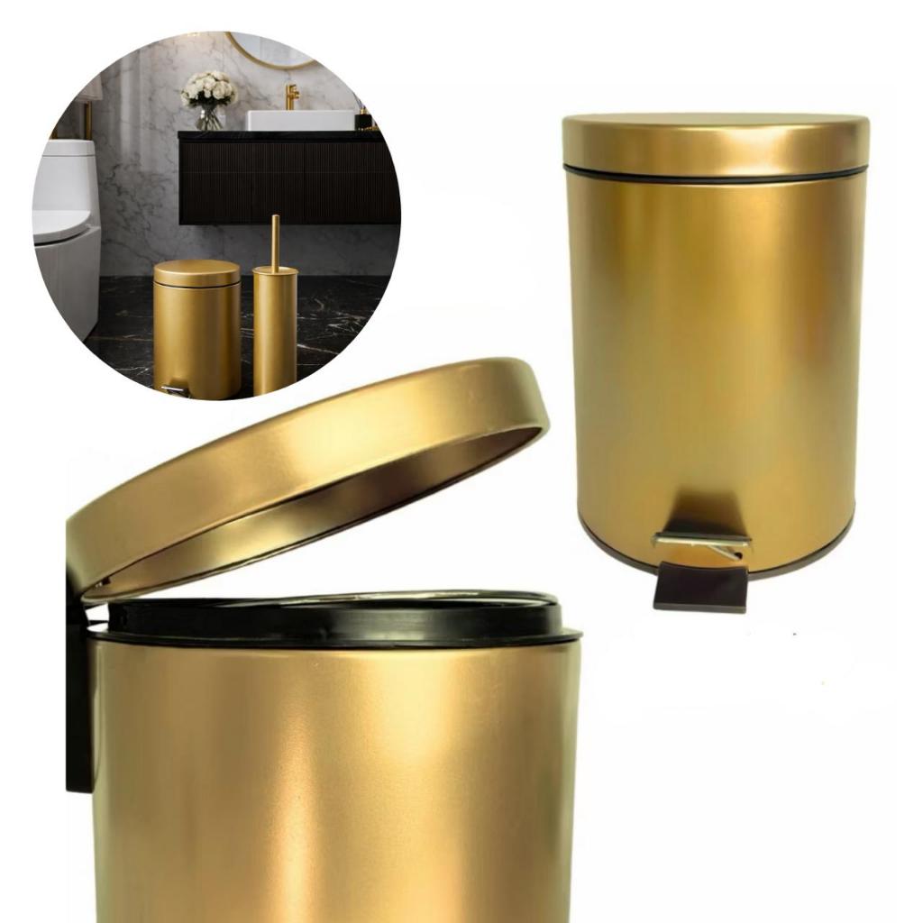 Lixeira Dourada Inox 5 Litros para Banheiro, Lavabo, Cozinha Ou Escritorio em Oferta na Shopee