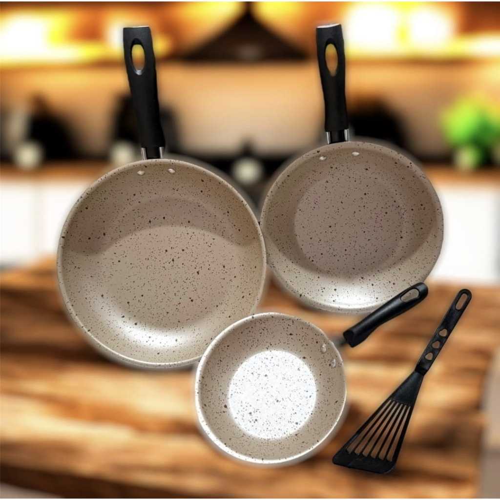 Kit 3 Frigideira Antiaderente Premium Granito 14cm + 18cm + 22cm + Espátula