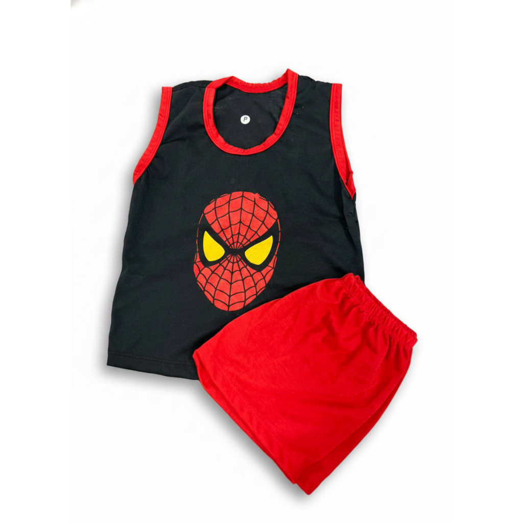 Pijama Infantil Personagens Estampados Pijama Regata Short + Camiseta Heróis