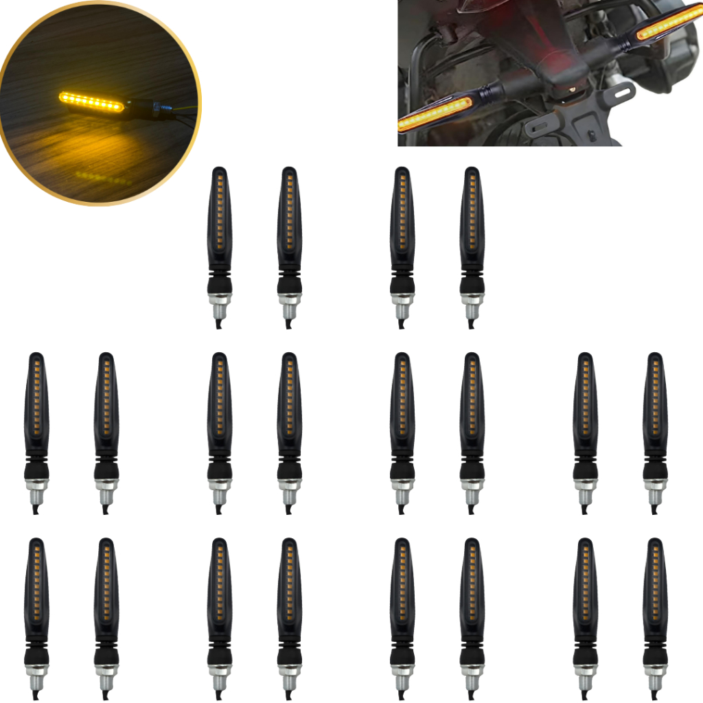 10 Par de Pisca LED Slim Palito Sequencial Preto Universal  —  Seta Moto 12V Honda, Yamaha Esportivo