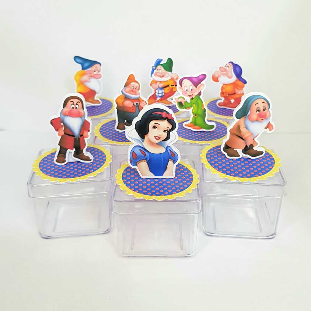 Apliques 3D Branca de Neve para Caixinha de Acrílico ou Latinha 5x5 cm - Lembrancinhas - Papelaria Personalizada
