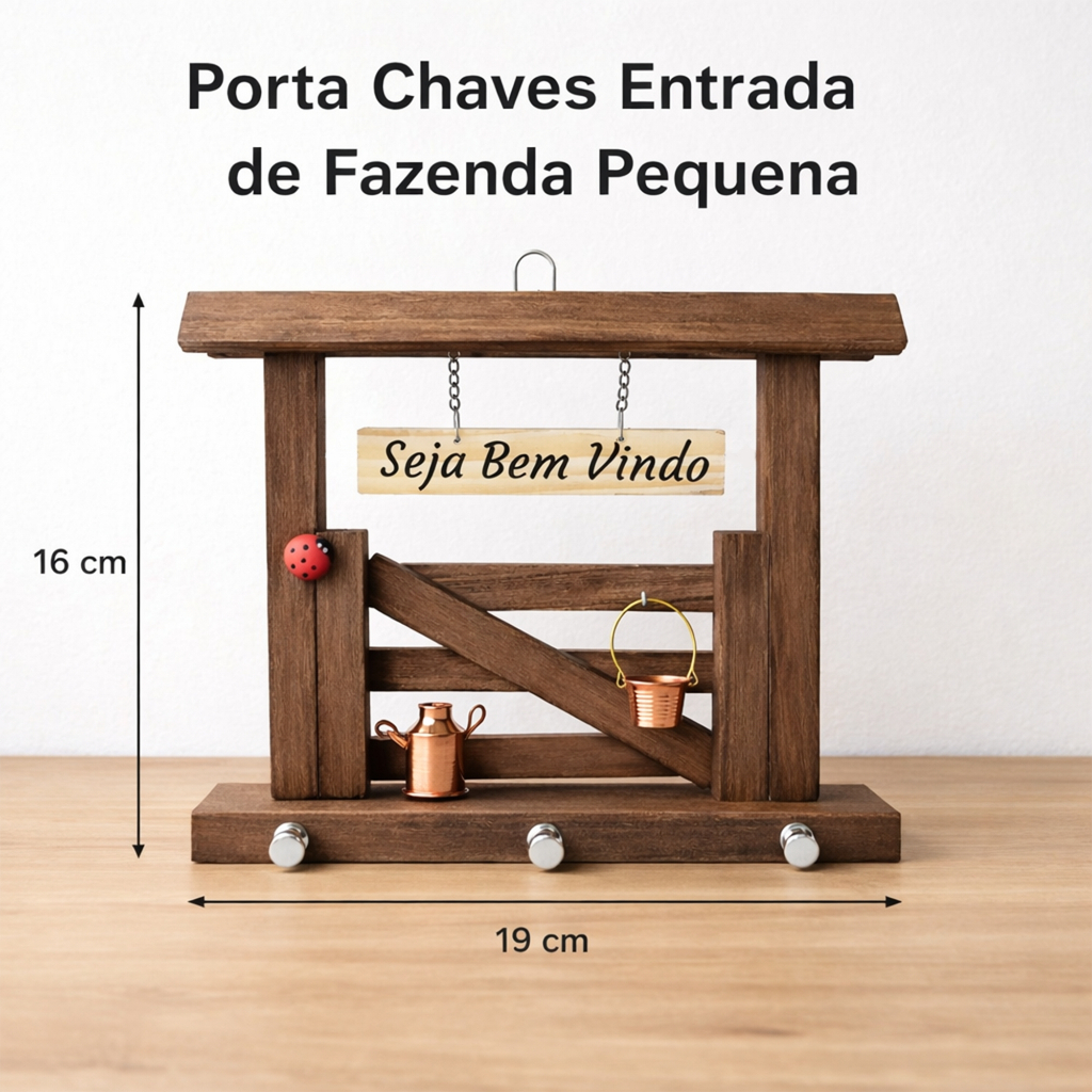 Porta Chaves Entrada de Fazenda em Madeira | Miniaturas de Cobre | Artesanal Rústico Pequeno, Médio ou Mini — imagem 2 de 2