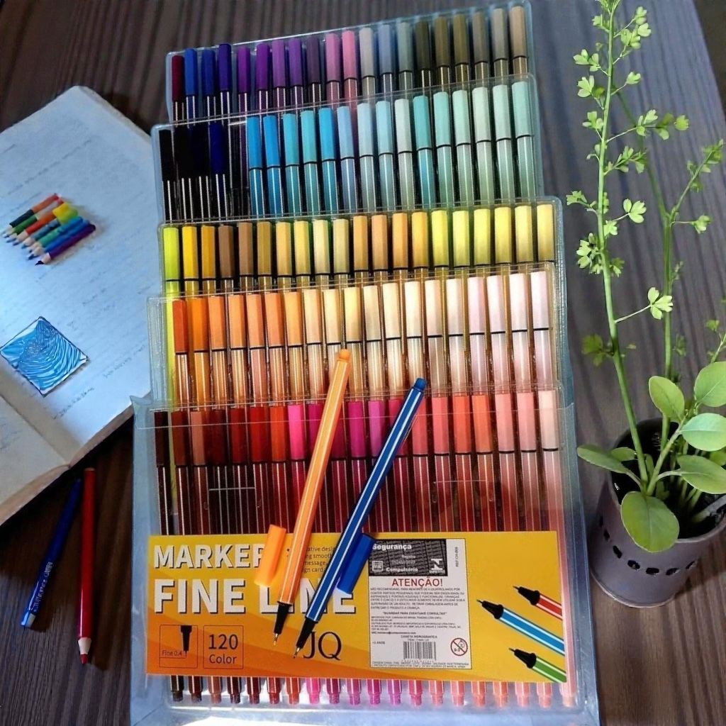 Kit com 60/80/120 Canetas Coloridas Amarela Fine Line Ponta Fina 0.4 mm em Oferta na Shopee