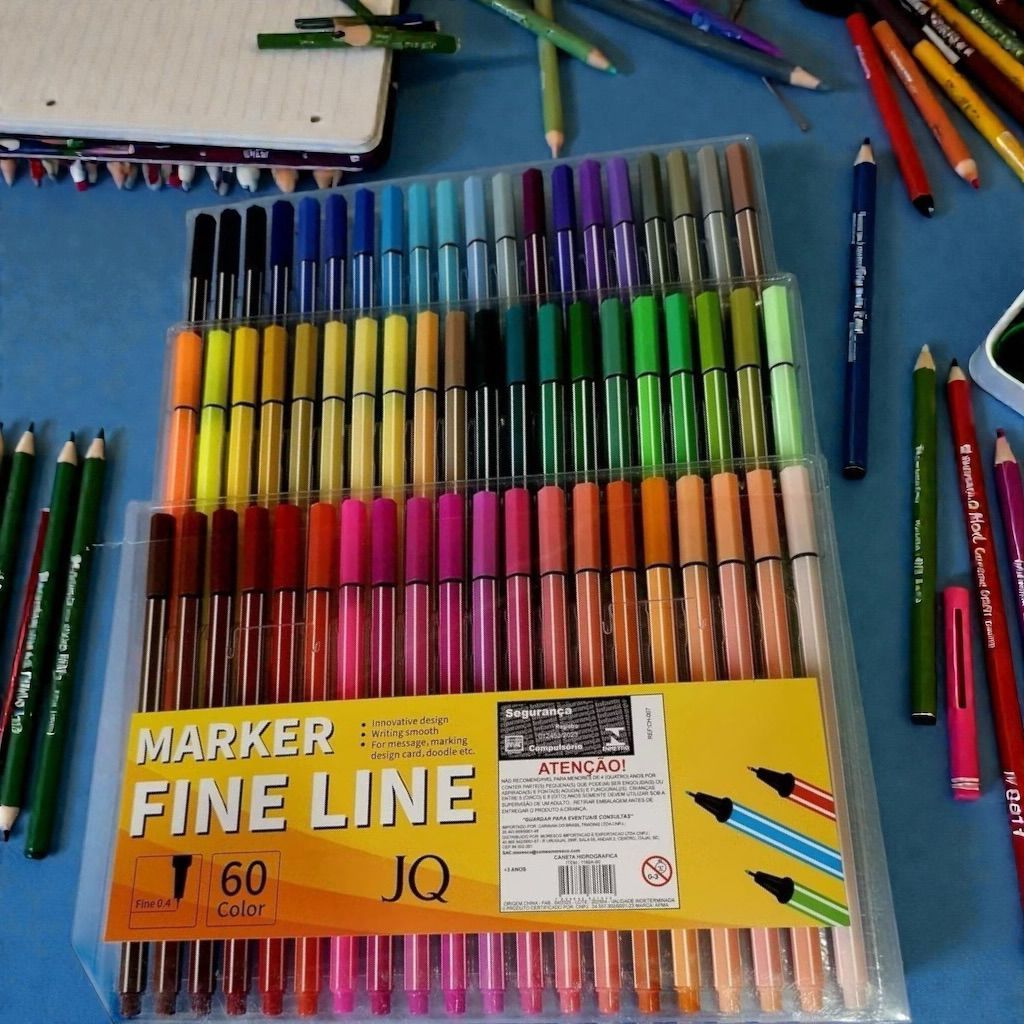 Kit com 60/80/120 Canetas Coloridas Amarela Fine Line Ponta Fina 0.4 mm