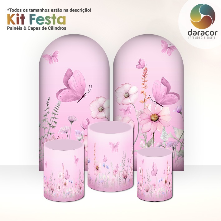 Capas de Painéis Jardim de Borboletas ROSA 1,5m Redondo e 1x2m Romano c/ Elástico | Retangular c/ Overlock e Cilindros — imagem 2 de 2