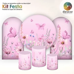 Capas de Painéis Jardim de Borboletas ROSA 1,5m Redondo e 1x2m Romano c/ Elástico | Retangular c/ Overlock e Cilindros