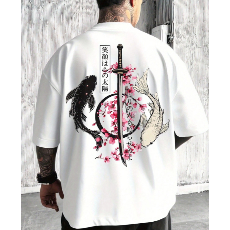 Camiseta Camisa Masculina Yin Yang Carpa Japones  Algodão Lançamento em Oferta na Shopee