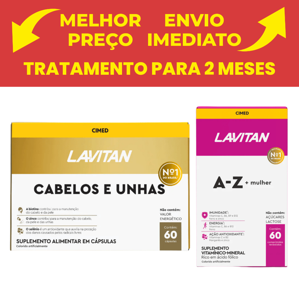 Kit 1 Lavitan Hair Cabelos e Unha com Biotina Cimed 60 Cápsulas + 1 Lavitan Mulher com 60 Capsulas em Oferta na Shopee