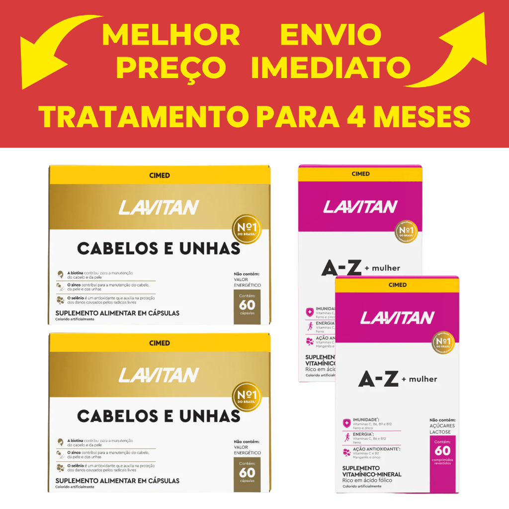 Kit Cimed 2 Lavitan Hair Cabelos e Unha 60cáps + 2 Lavitan A-z Mulher 60cáps