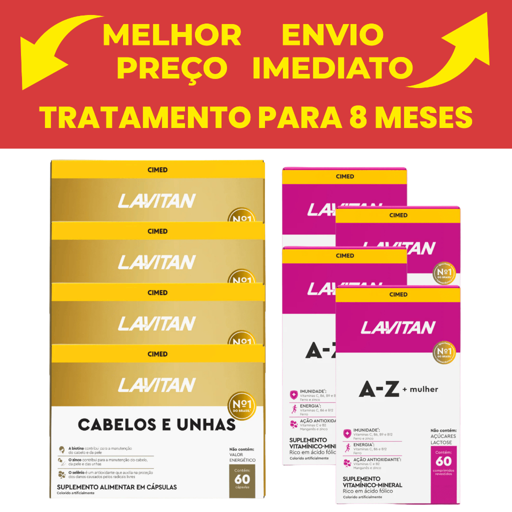Kit 4 Lavitan Hair Cabelos E Unha com Biotina Cimed 60 Cápsulas + 4 Lavitan Mulher c/60