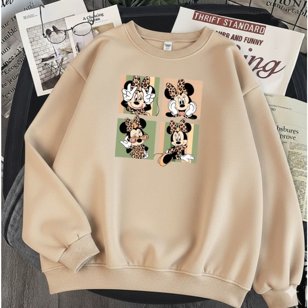 Moletom Gola Redonda Estampa Personagem Blusa de Frio Feminina Minnie Mouse Flanelada