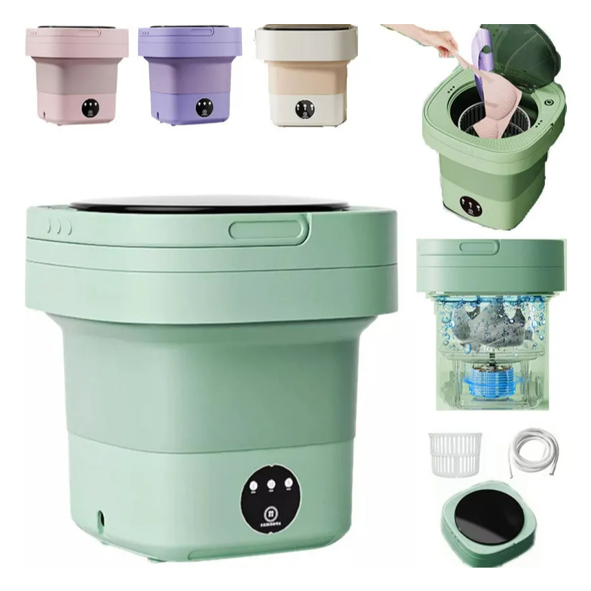 Mini Máquina De Lavar Roupa Dobrável Portátil Balde Elétrica Modelo Novidade