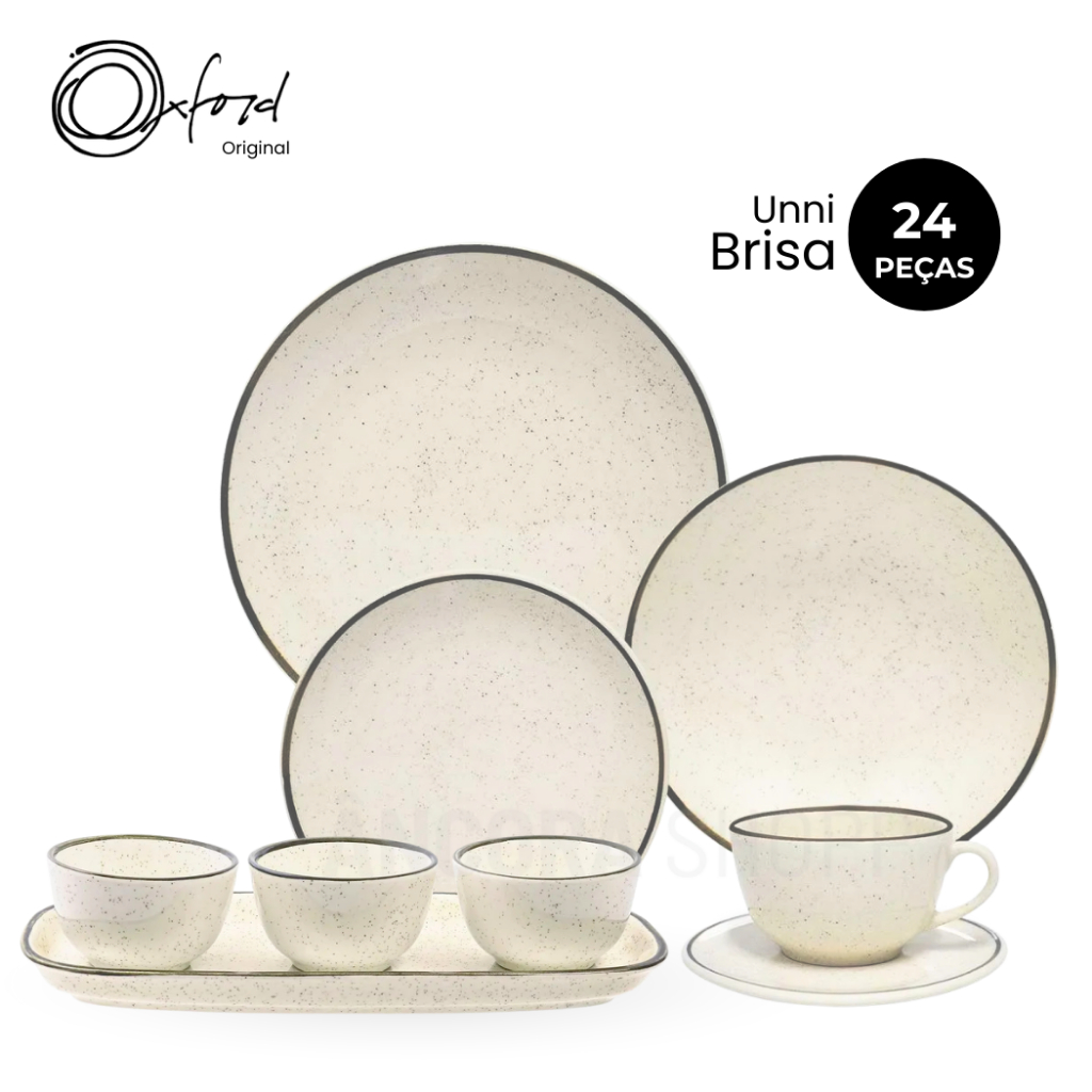 Aparelho Jogo de Jantar 24 Pçs Oxford Jogo de Pratos Xícaras Sobremesa Bowls Pestiqueira Unni Brisa em Oferta na Shopee