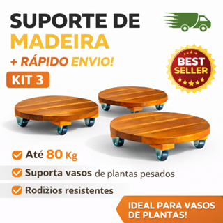 Kit  Suportes  madeira Redondo Madeira Com Rodinhas Para Botijão Ou Vaso De Planta 30 CM em Oferta na Shopee