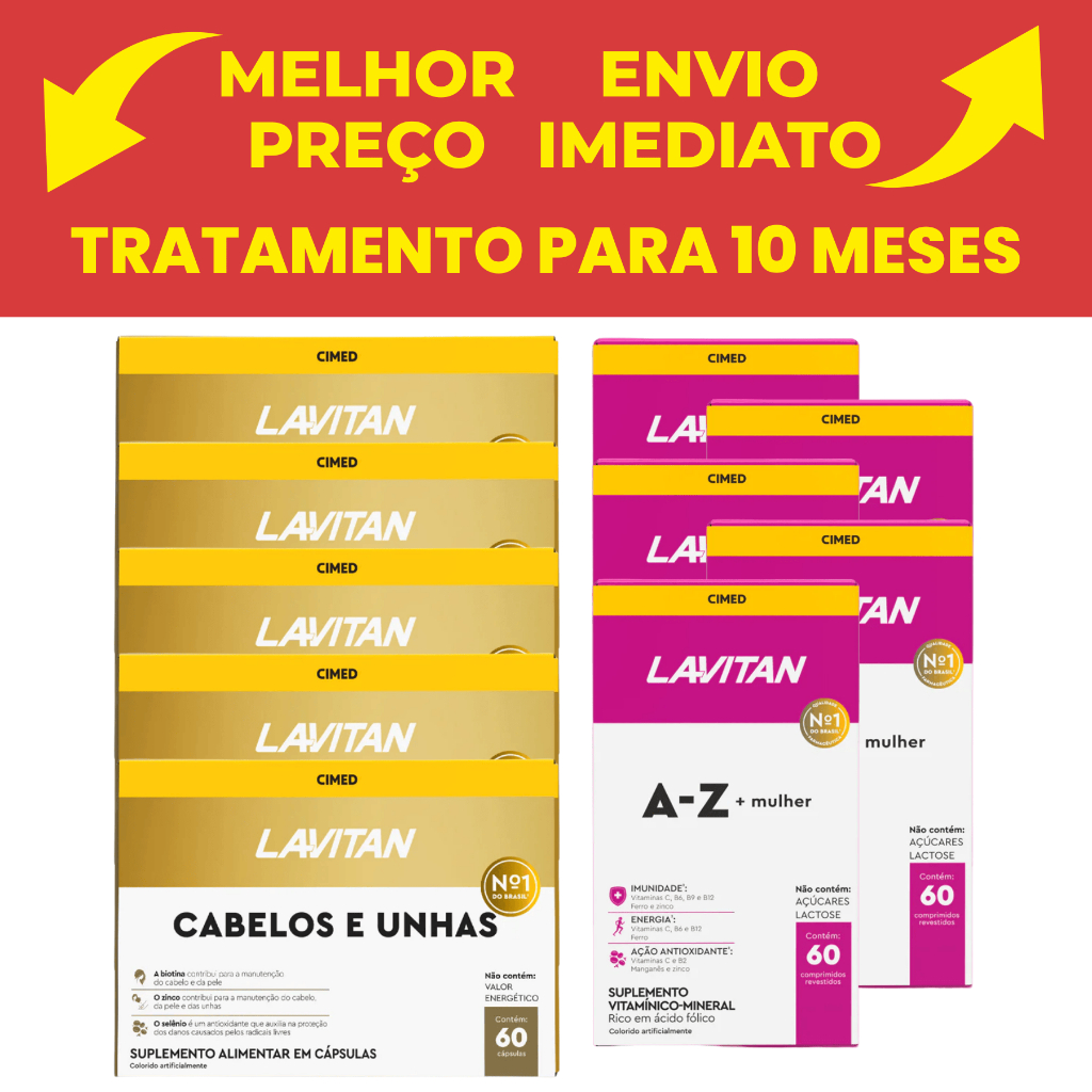 Kit 5 Lavitan Hair Cabelos E Unha com Biotina Cimed 60 Cápsulas + 5 Lavitan Mulher c/60 ®