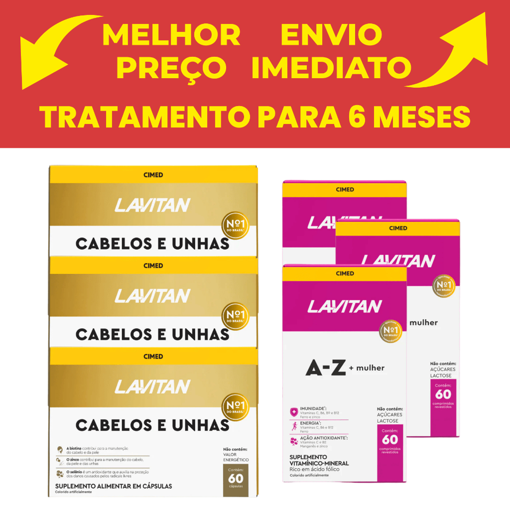 Kit Cimed Mulher 3 Lavitan Cabelos e Unha 60 Cápsulas + 3 Lavitan Az Mulher 60 Comprimidos