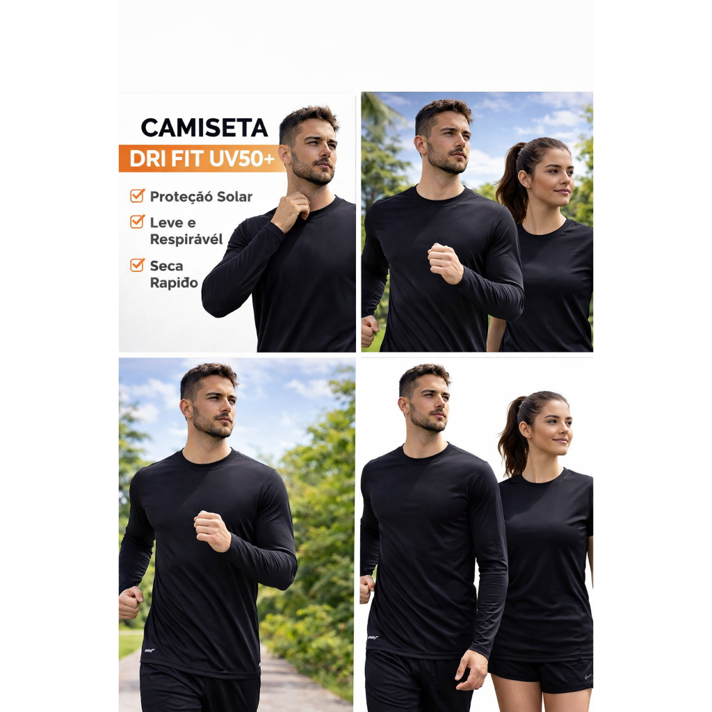 Camiseta Dry Fit UV 50+ Unissex | Leve, Respirável e Proteção Solar | Masculina e Feminina