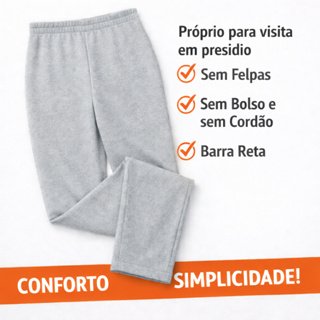 calça de moletom sem bolsos com barra reta cor cinza mescla claro para visita em presidio em Oferta na Shopee