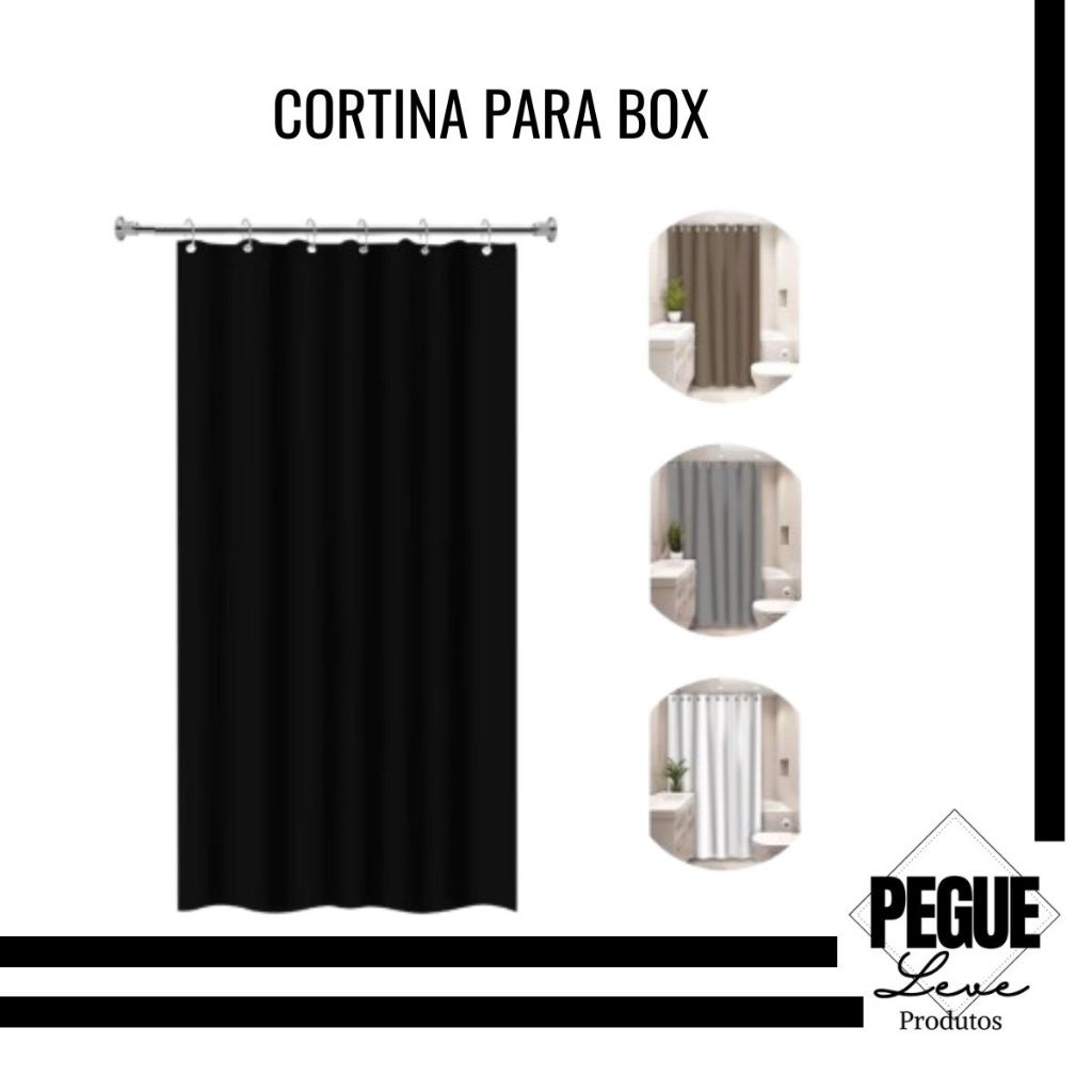 Cortina Para Box de Banheiro Vinil Luxo Lisa Moderna Impermeável Com Ganchos Anti-Mofo