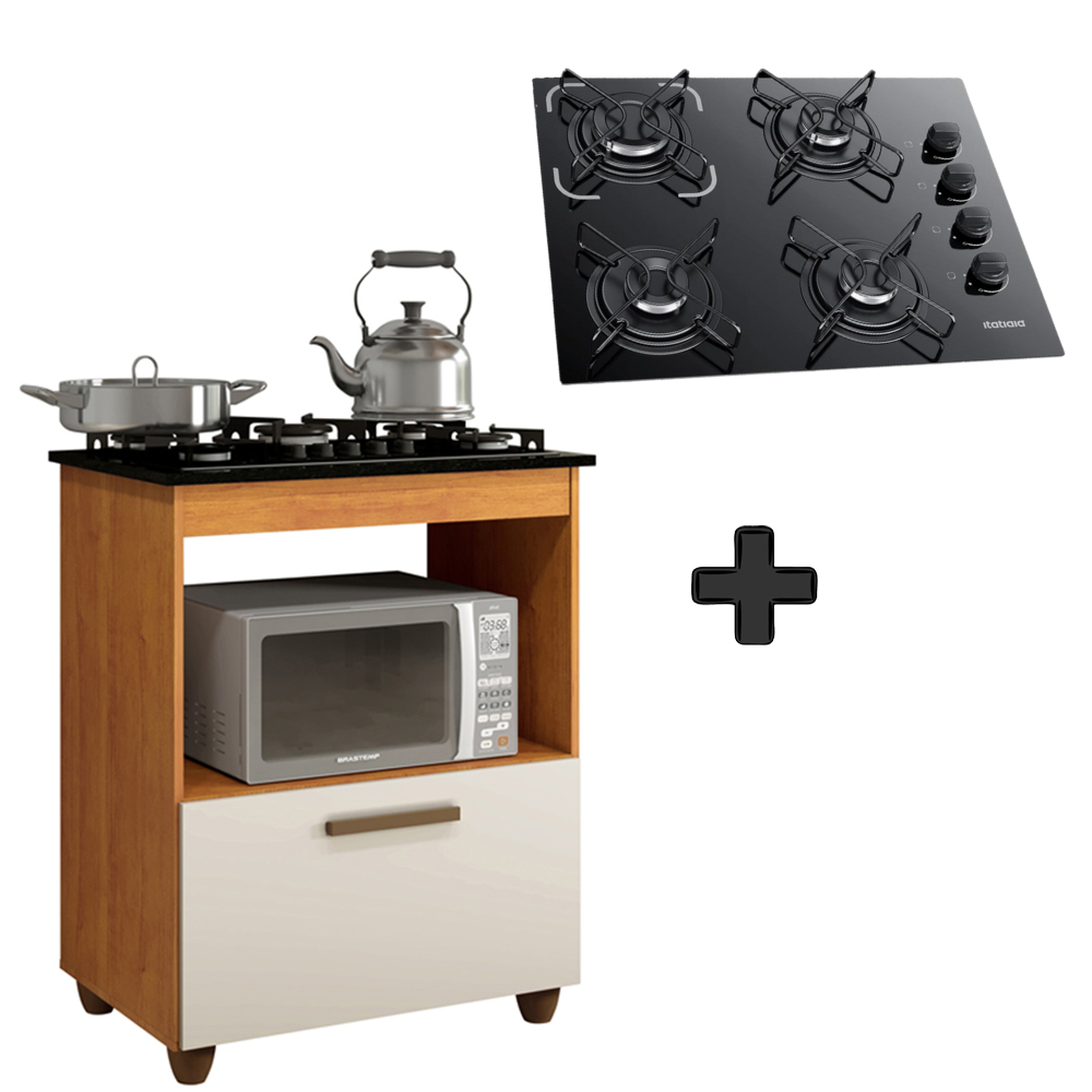 Kit Balcão Salvia Mais Fogão Cooktop 4 Bocas Preto Itatiaia em Oferta na Shopee