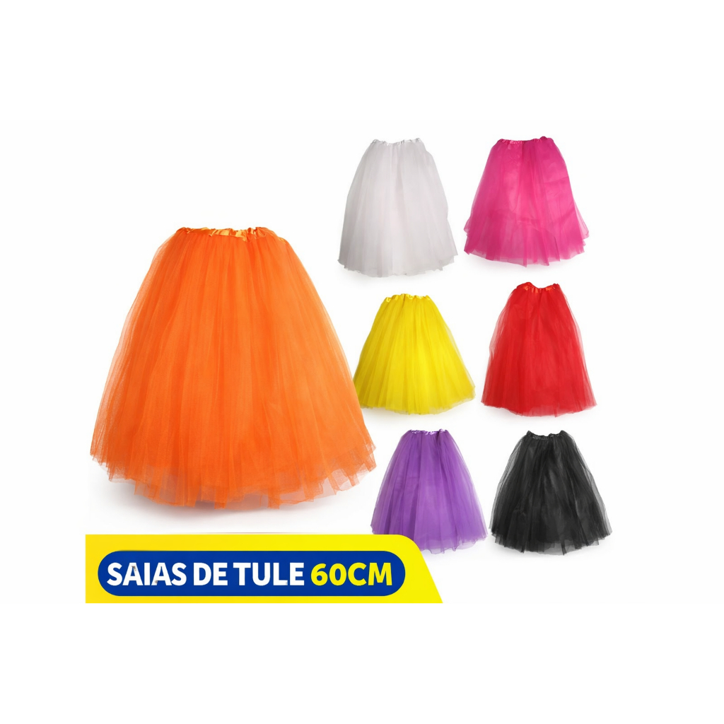 Saia de Tule Longa Comprida 60 cm 3 camadas adulto elástico festa carnaval dança teatro Cetim Baile em Oferta na Shopee