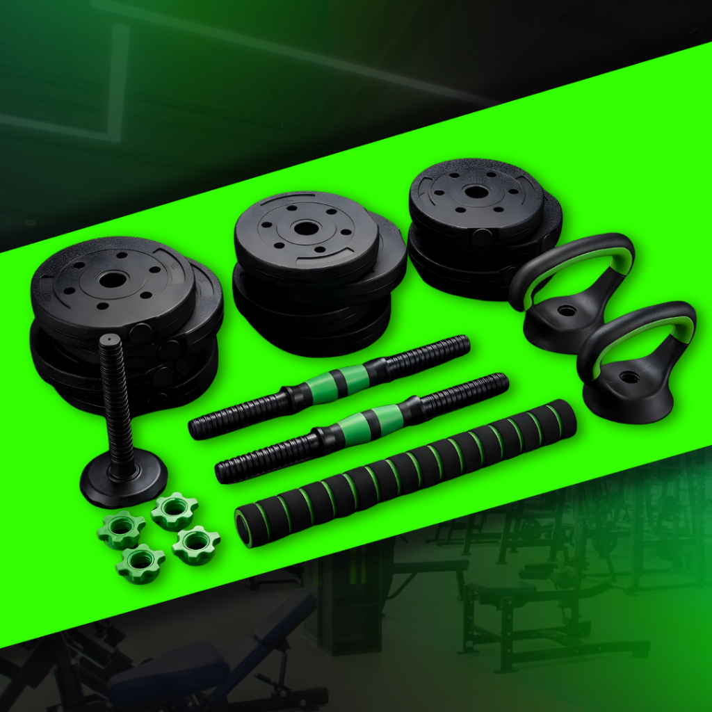 Halteres Barra Anilha Regulável Kit 6 em 1 Academia Anilhas Halter 20kg Dumbell Kettlebell