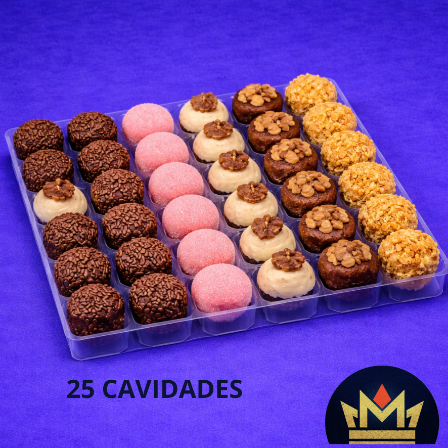 5 a 20 placas - Berço para 25 Doces PET Transparente - 25 cavidades - Flip Festas