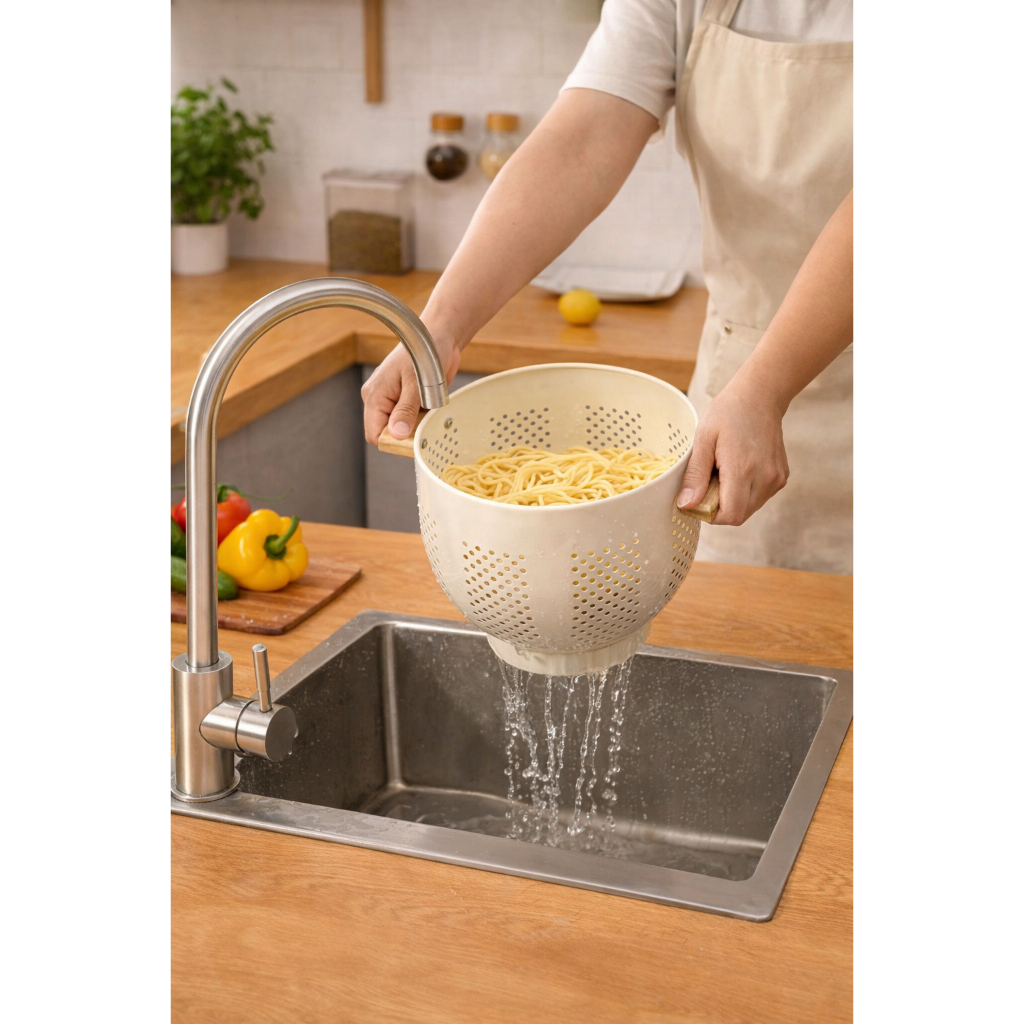Escorredor para Massas, Frutas e Legumes com Alças Laterais Base Alta e Furos em Oferta na Shopee