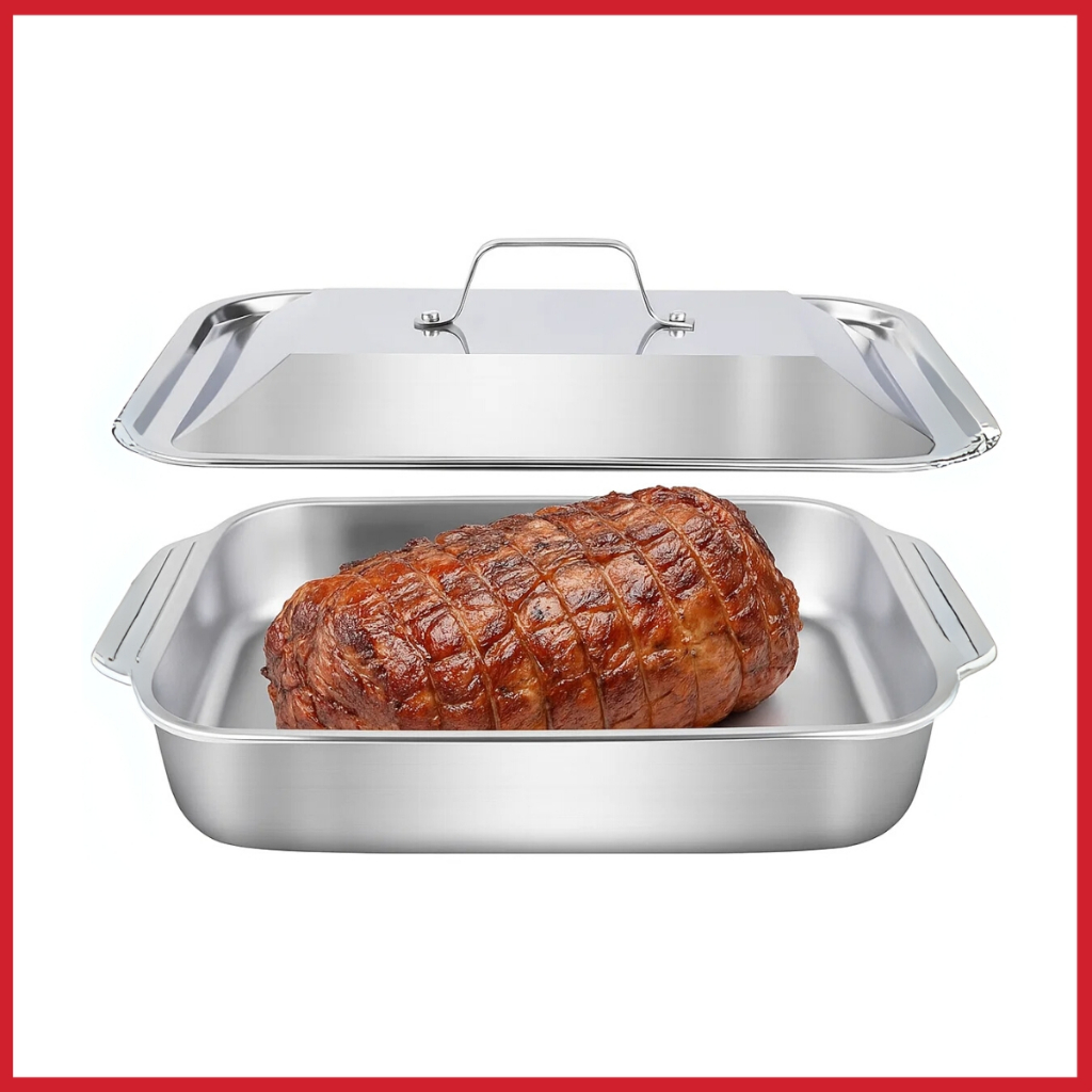 Assadeira Retangular Aço Inox com Tampa Antiderrapante Resistente Altas Temperaturas Forno Churrasco em Oferta na Shopee