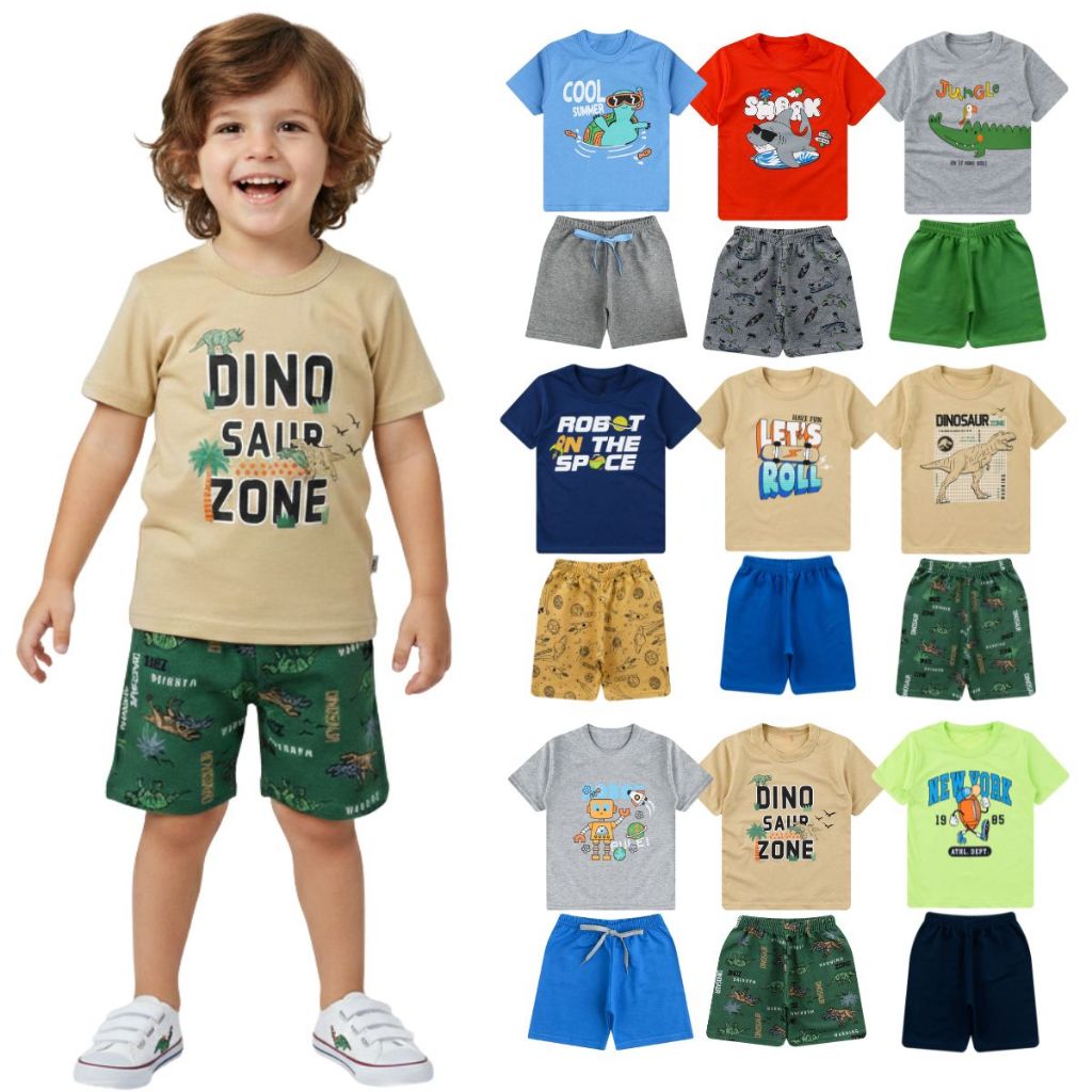 Kit Roupa 8 Peças 4 Conjuntos Infantil Menino Juvenil Bebe Masculino Algodão 1 a 16 anos Barato Lote