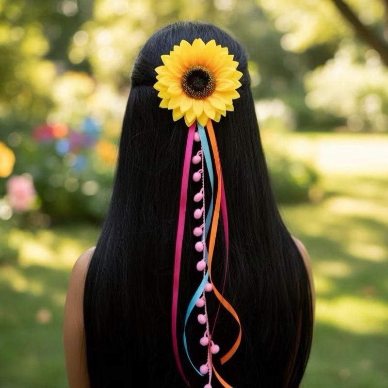 TIC TAC LUXO FLOR DE GIRASSOL | SCRUNCHIES | BLOQUINHO DE CARNAVAL | FESTA FANTASIA | TIC-TAC | ACESSÓRIOS DE CABELO