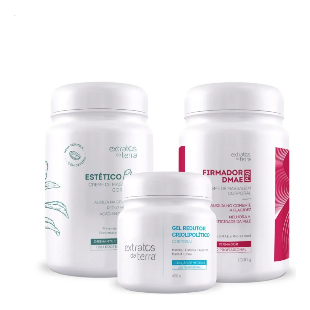 Kit Creme de Massagem Redutor De Celulite Extratos da Terra Creme Firmador DMEA + Gel Criolopolitico + Estético Plus