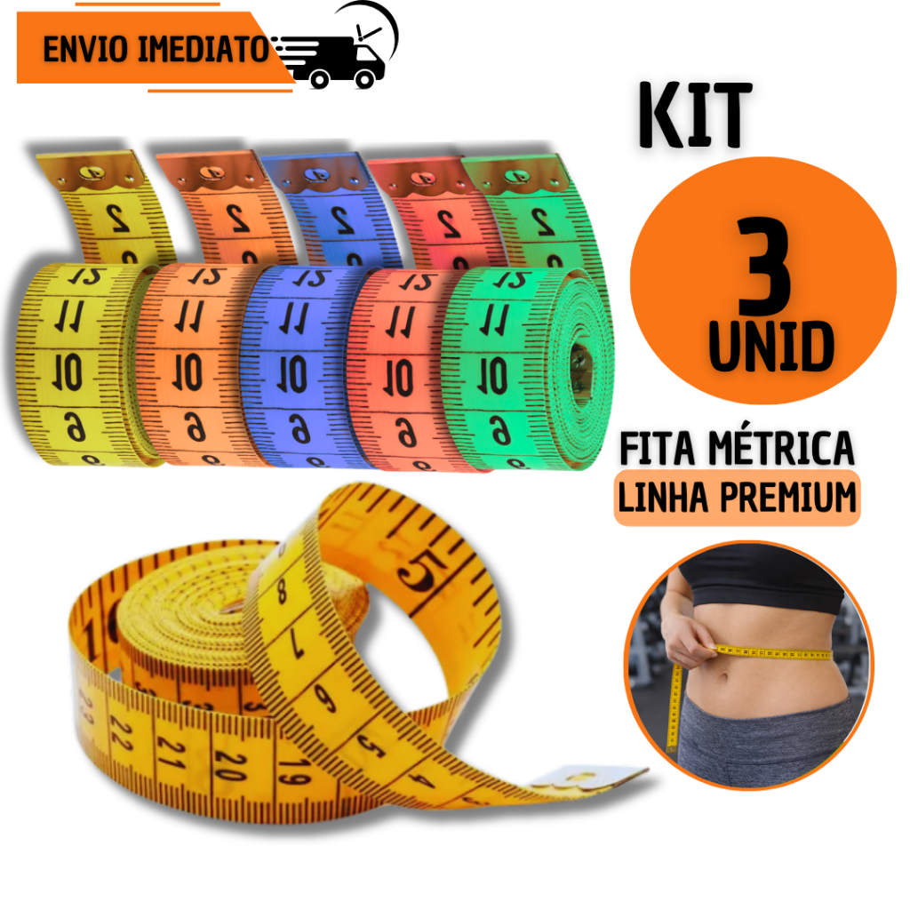 Kit 3 Fitas Métricas Premium Costura Trena Flexível Corporal Medidor de Medidas Profissional