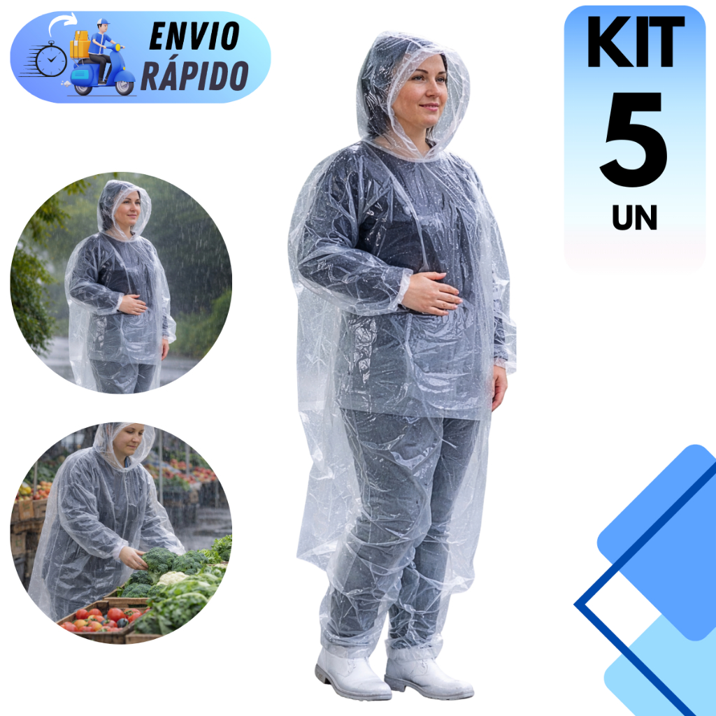 KIT 3 A 5 UNIDADES CONJUNTO CAPA DE CHUVA DESCARTÁVEL TRANSPARENTE COM CAPUZ TAMANHO ÚNICO IMPERMEÁVEL ELÁSTICO em Oferta na Shopee