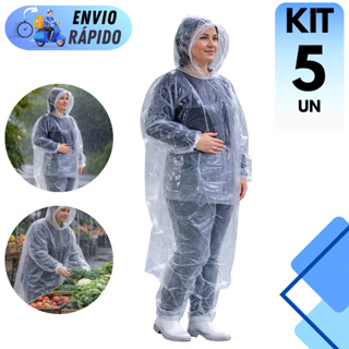 KIT 3 A 5 UNIDADES CONJUNTO CAPA DE CHUVA DESCARTÁVEL TRANSPARENTE COM CAPUZ TAMANHO ÚNICO IMPERMEÁVEL ELÁSTICO em Oferta na Shopee
