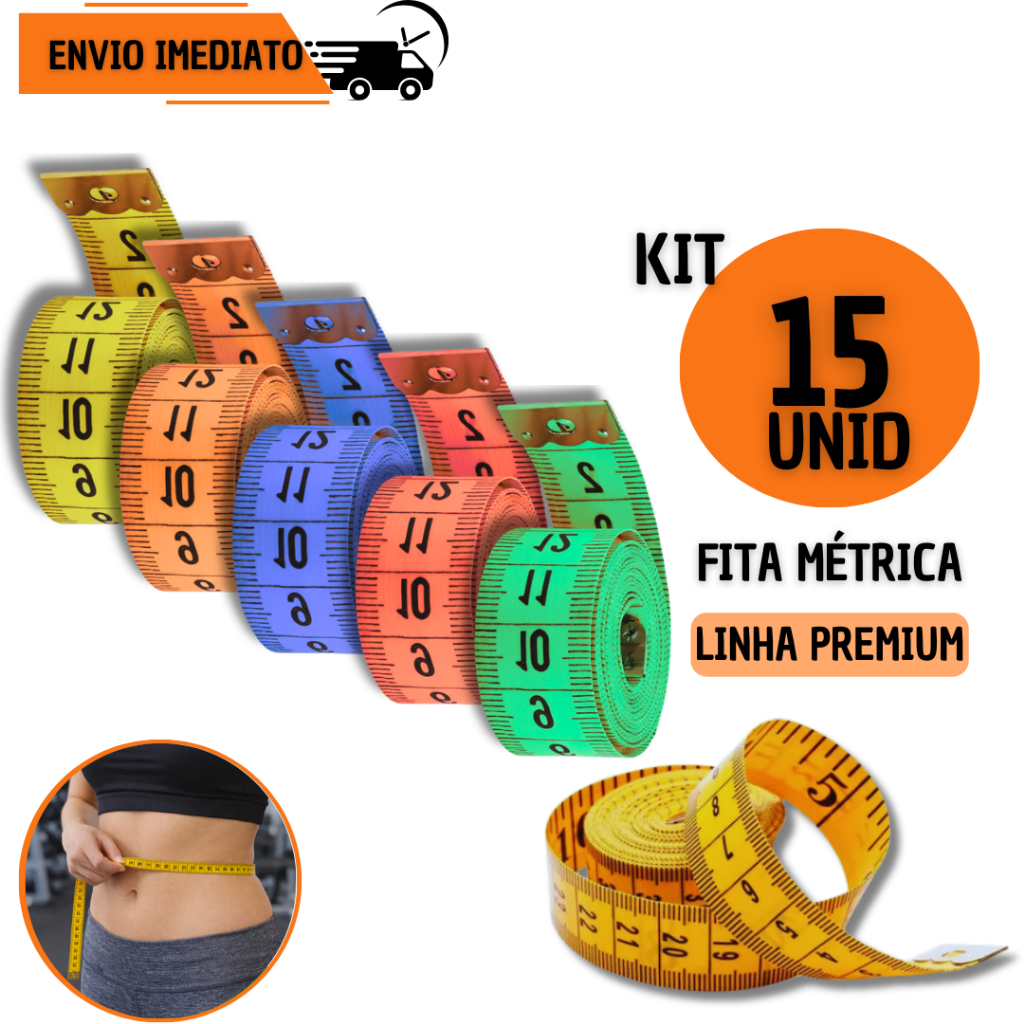 Fita Métrica Corporal 1,5m Kit com 15 Unidades Flexível para Costura Modelagem Avaliação Física