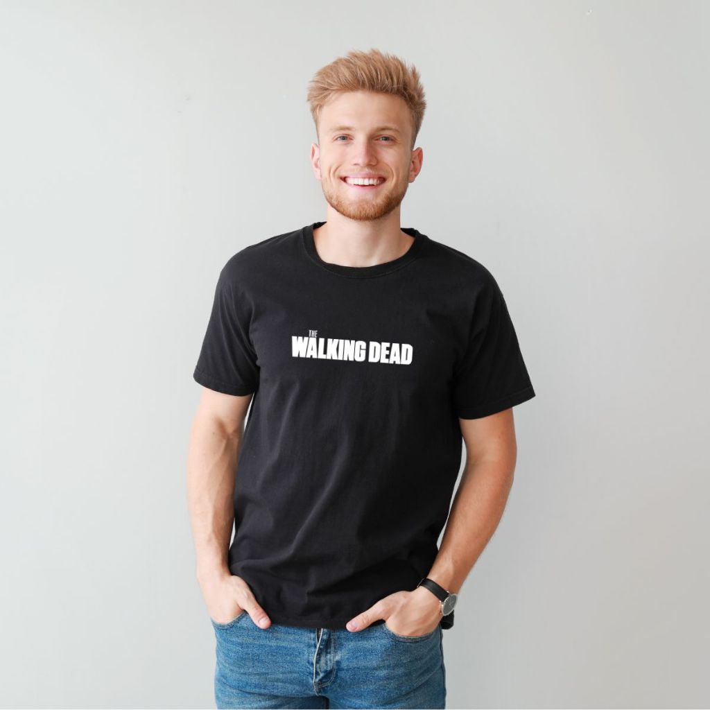 Camiseta Masculina The Walking Dead Seriado Zumbi TWD Preta Algodão